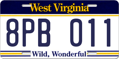 WV license plate 8PB011