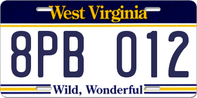 WV license plate 8PB012