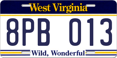 WV license plate 8PB013