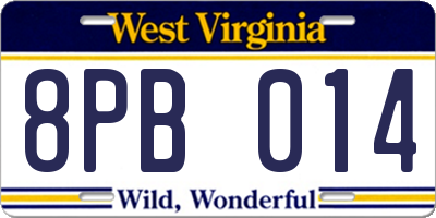 WV license plate 8PB014