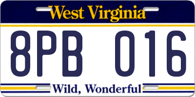 WV license plate 8PB016