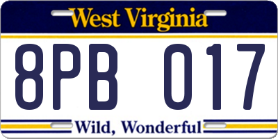 WV license plate 8PB017