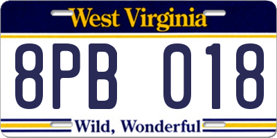 WV license plate 8PB018