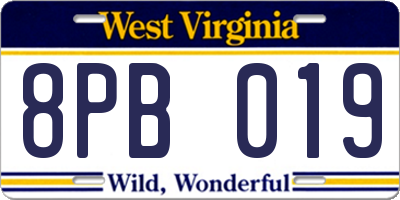WV license plate 8PB019