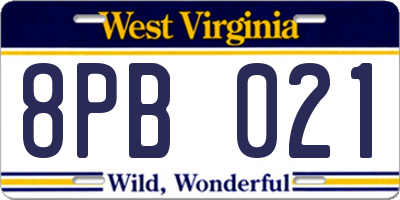 WV license plate 8PB021