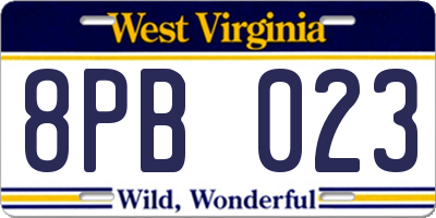 WV license plate 8PB023