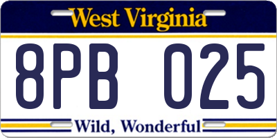 WV license plate 8PB025