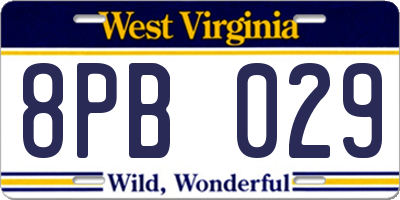 WV license plate 8PB029