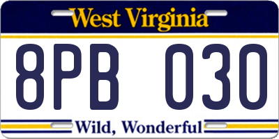WV license plate 8PB030