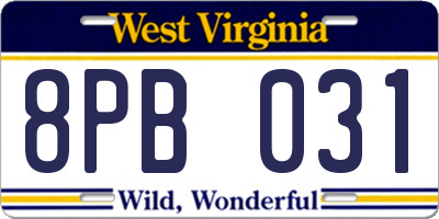 WV license plate 8PB031