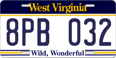 WV license plate 8PB032