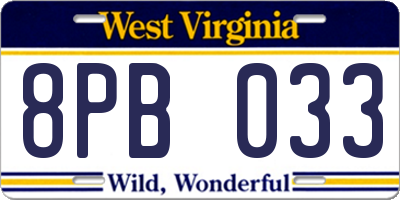WV license plate 8PB033