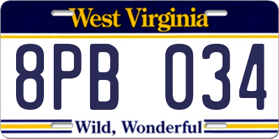 WV license plate 8PB034