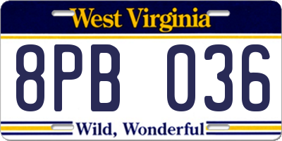 WV license plate 8PB036