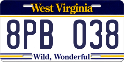 WV license plate 8PB038