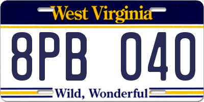 WV license plate 8PB040
