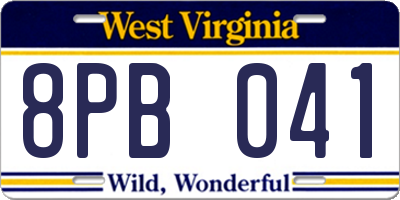 WV license plate 8PB041
