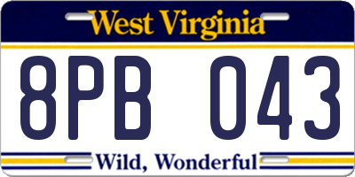 WV license plate 8PB043
