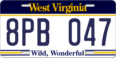 WV license plate 8PB047