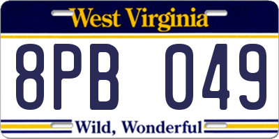 WV license plate 8PB049