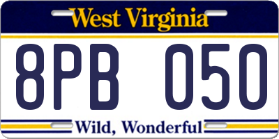 WV license plate 8PB050