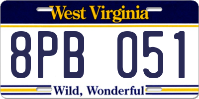 WV license plate 8PB051