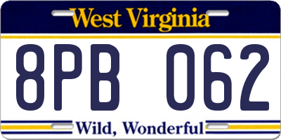 WV license plate 8PB062