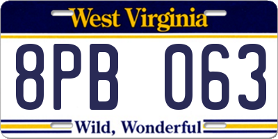 WV license plate 8PB063