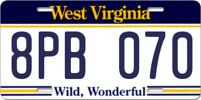 WV license plate 8PB070