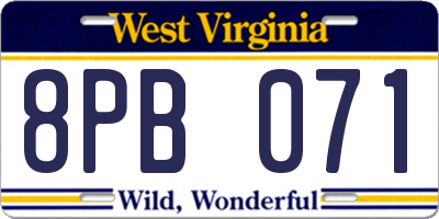 WV license plate 8PB071