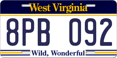WV license plate 8PB092