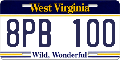 WV license plate 8PB100