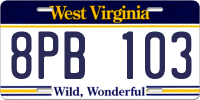 WV license plate 8PB103