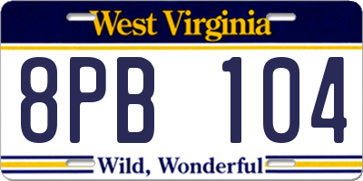 WV license plate 8PB104