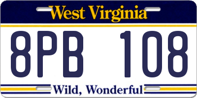 WV license plate 8PB108