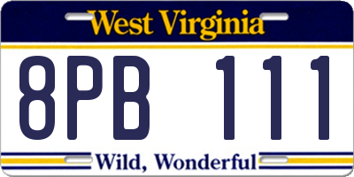 WV license plate 8PB111