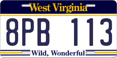 WV license plate 8PB113
