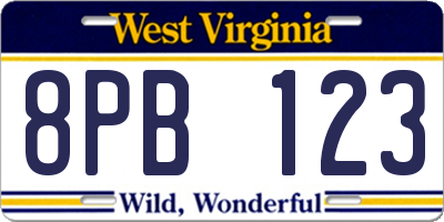 WV license plate 8PB123