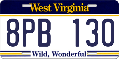 WV license plate 8PB130