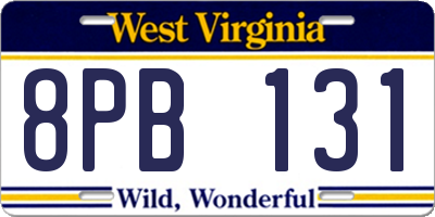 WV license plate 8PB131