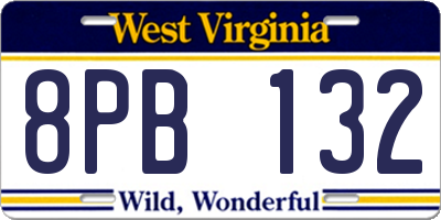 WV license plate 8PB132