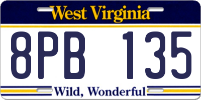 WV license plate 8PB135