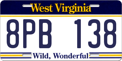 WV license plate 8PB138
