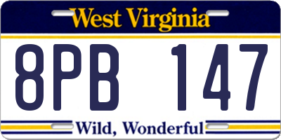 WV license plate 8PB147