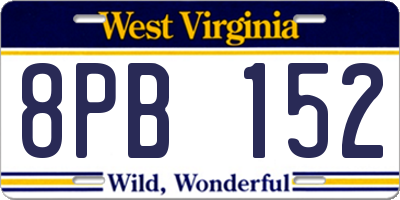 WV license plate 8PB152