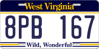 WV license plate 8PB167