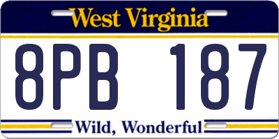 WV license plate 8PB187