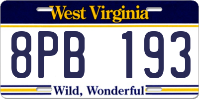 WV license plate 8PB193
