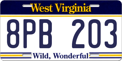 WV license plate 8PB203