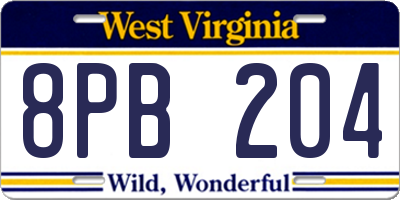 WV license plate 8PB204